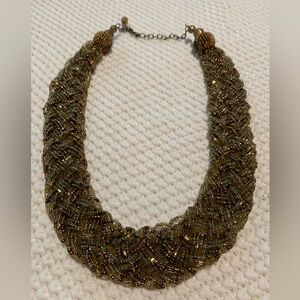 Twisted Braided Seed Bead Collar Necklace Metallic Brown